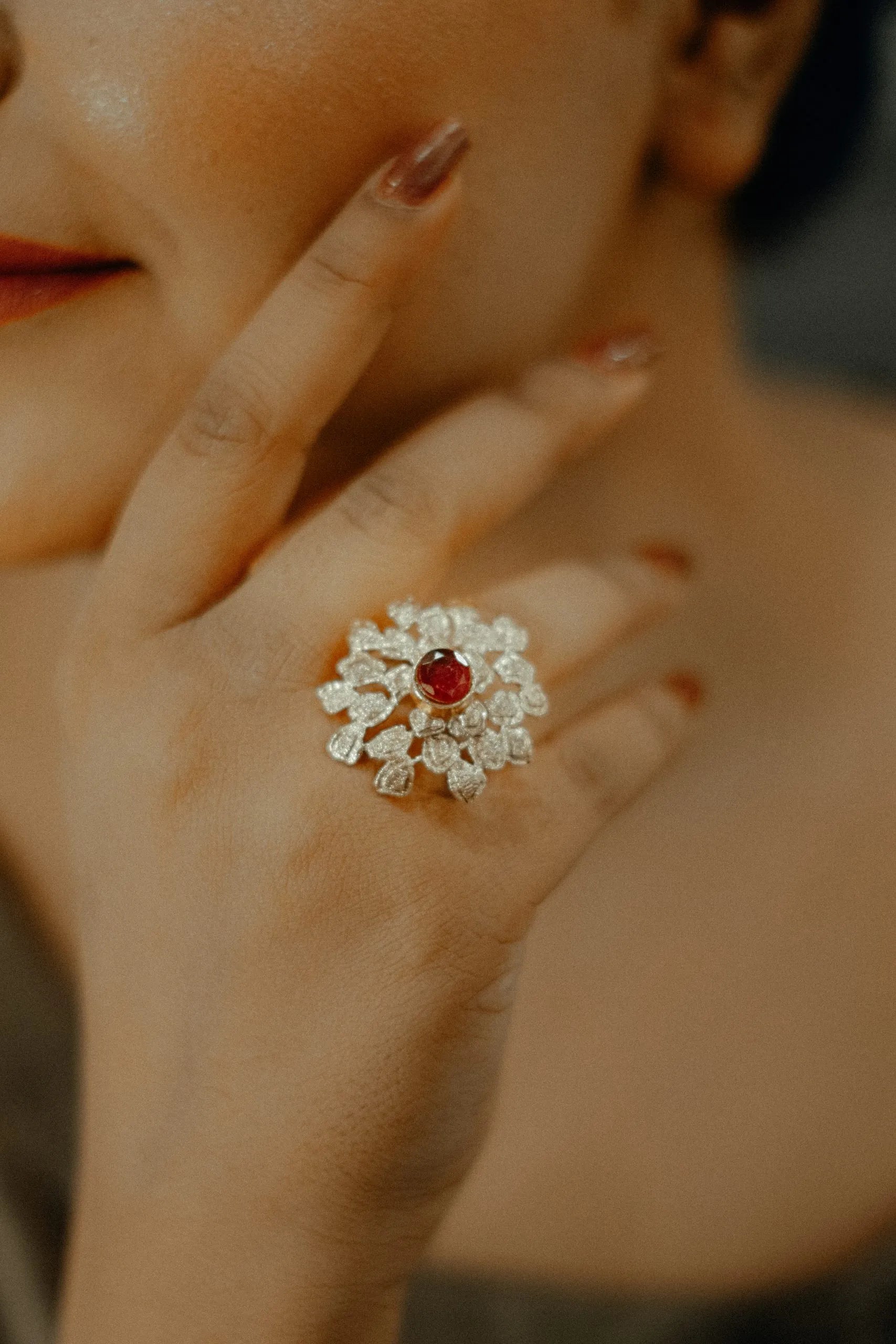 Crimson Bloom Statement Ring