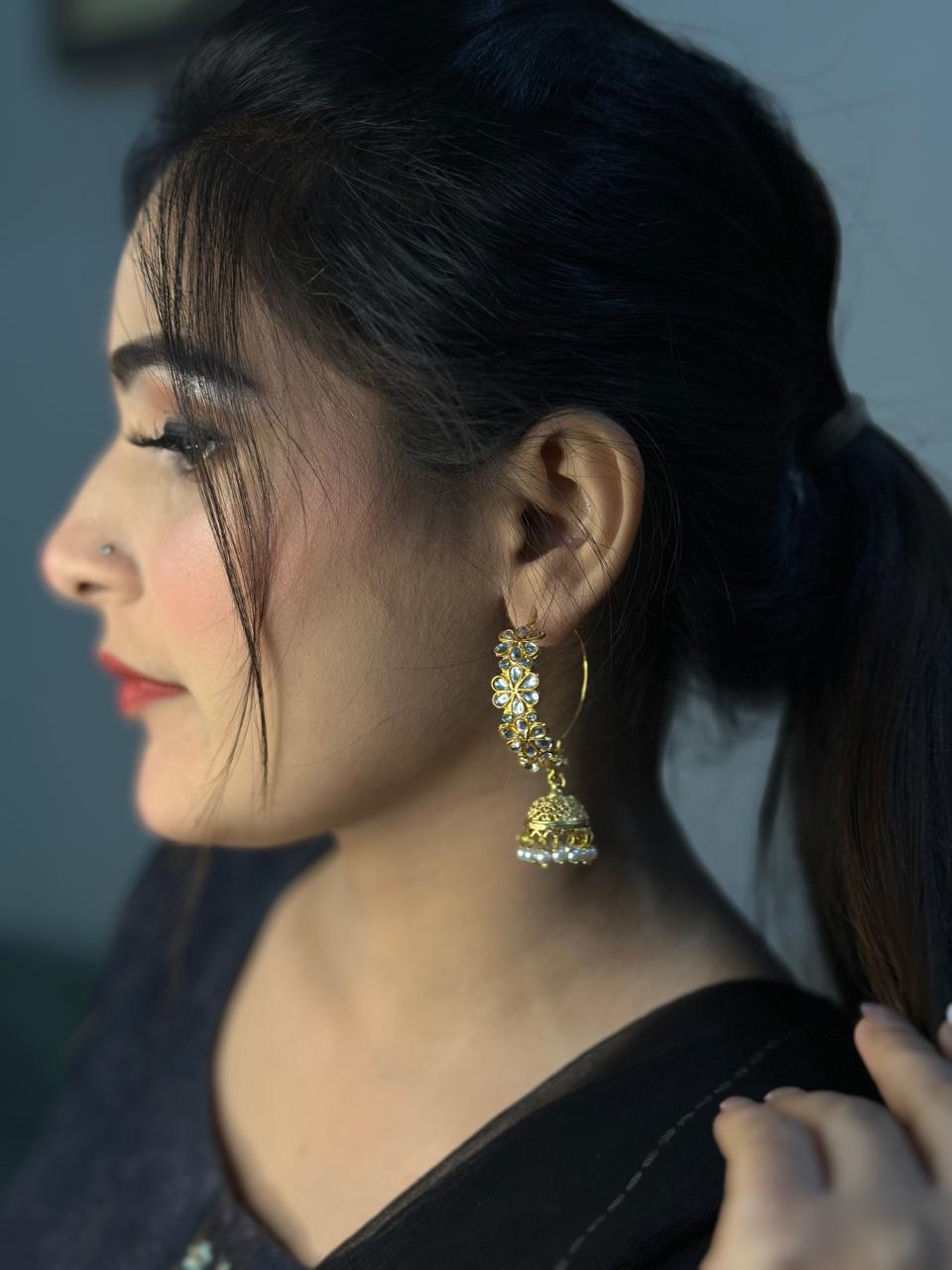 Floral Kundan Jhumka Earrings
