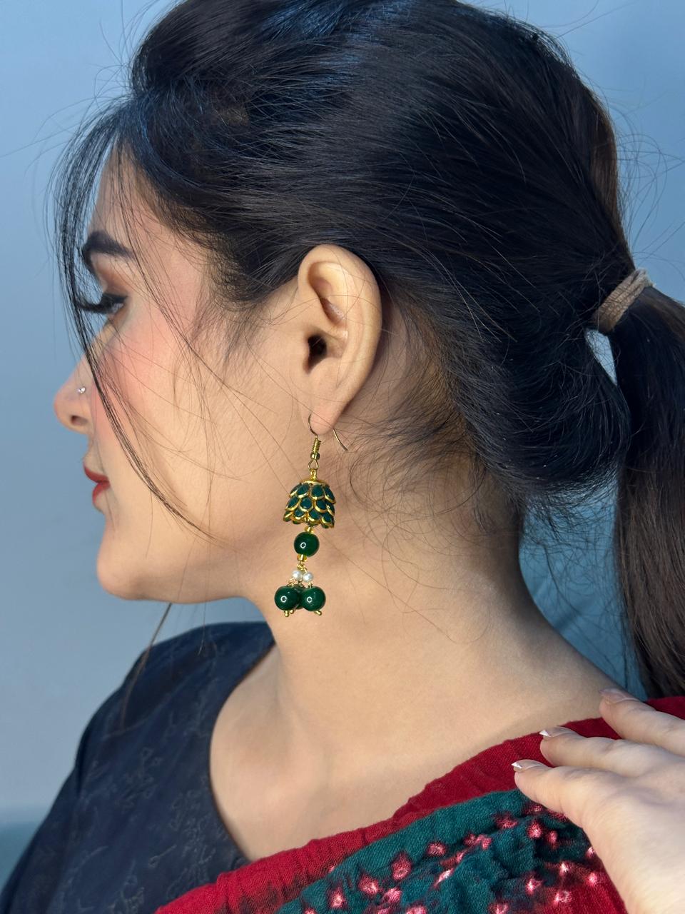 Emerald Drop Jhumka Earrings