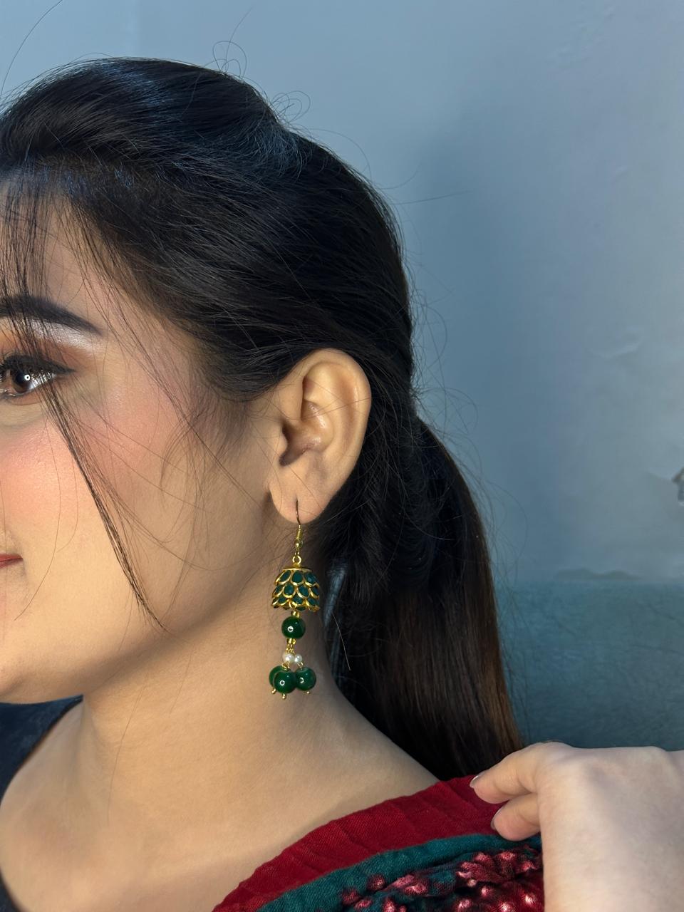 Emerald Drop Jhumka Earrings