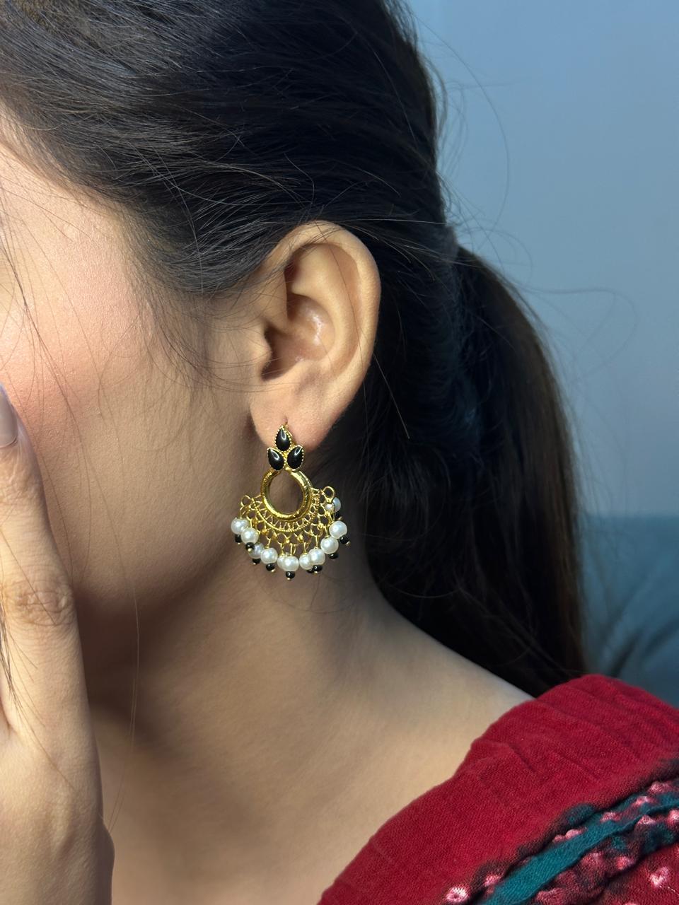 Black Pearl Hoop Drops