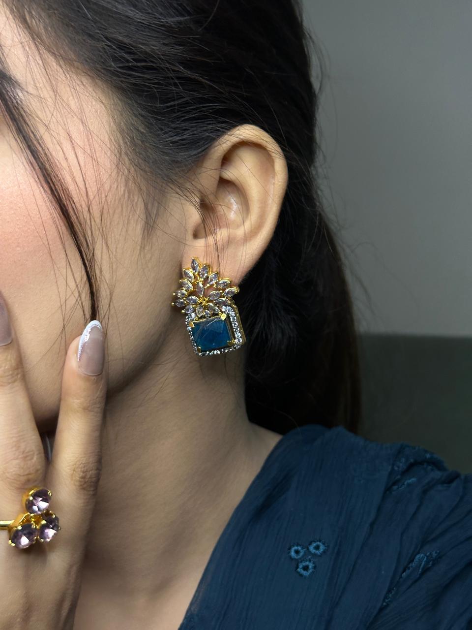 Sapphire Glow Floral Stud Earrings