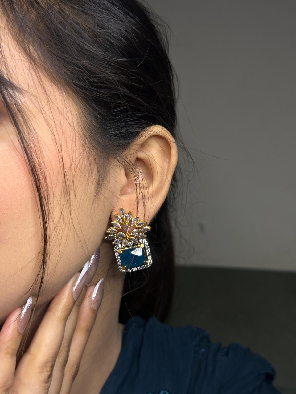 Sapphire Glow Floral Stud Earrings
