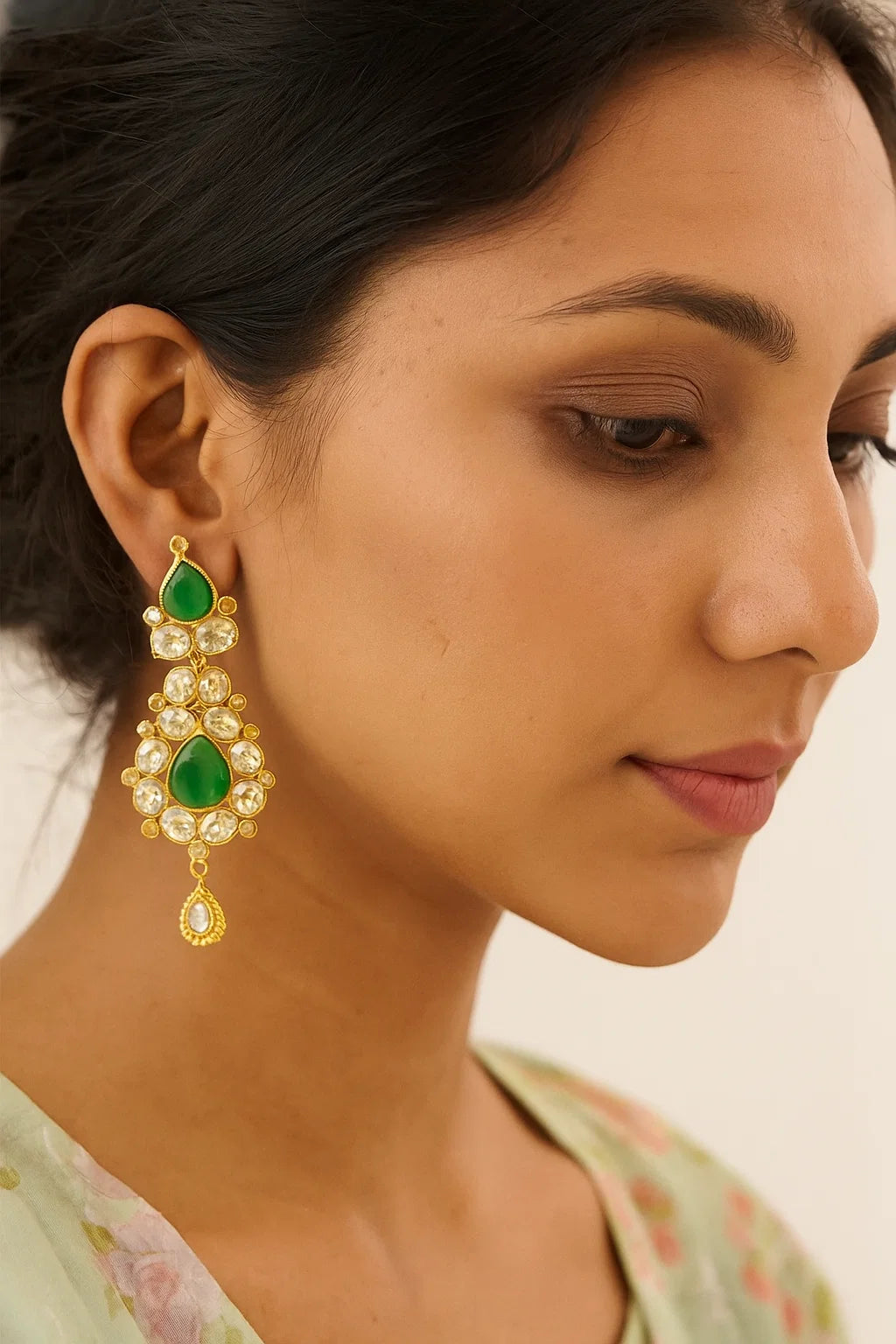 Floral Green Drop Earrings