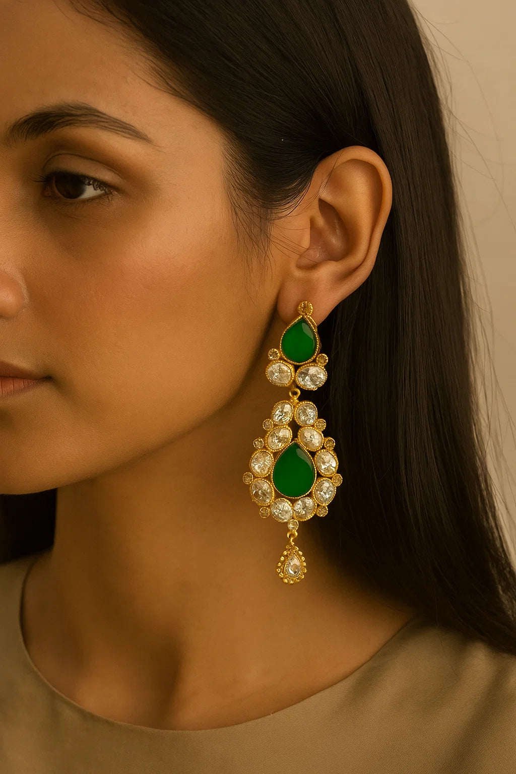 Floral Green Drop Earrings