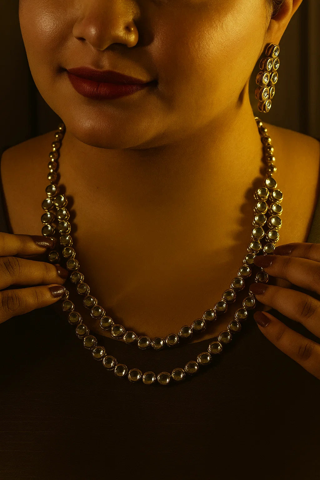 Kundan Double Layered Necklace Set with Earrings