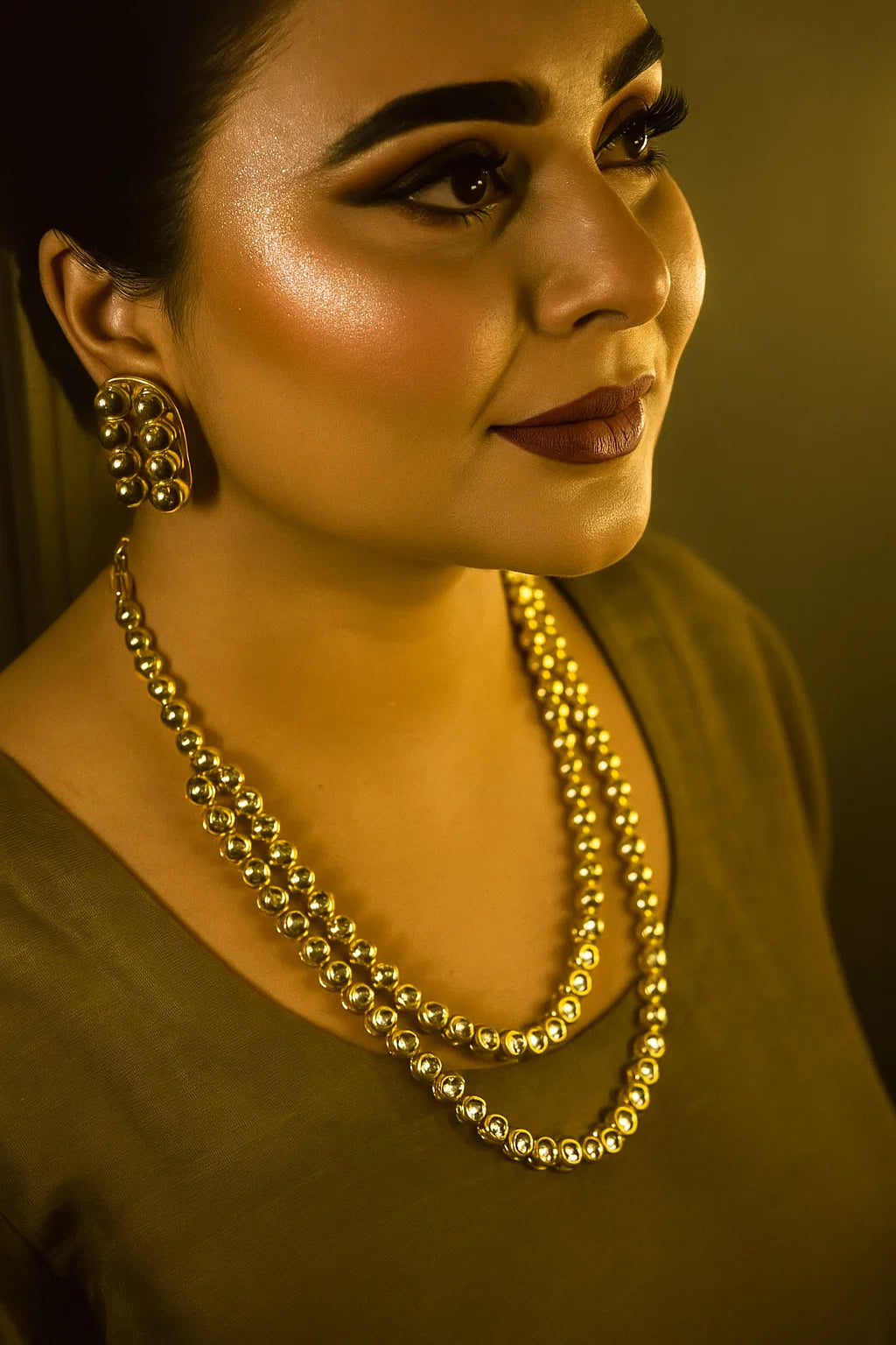 Kundan Double Layered Necklace Set with Earrings