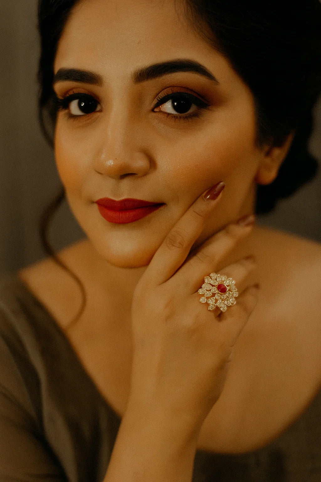 Crimson Bloom Statement Ring